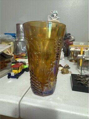 Vintage Indiana Harvest Grape Amber Carnival Glass Cooler Glasses Tumbler [COPY]